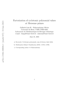Factorization of Cyclotomic Polynomial Values at Mersenne Primes