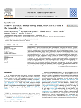 Behavior of Martina Franca Donkey Breed Jenny-And-Foal Dyad in the Neonatal Period