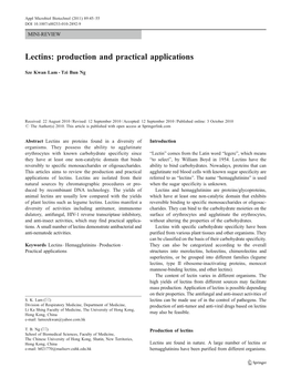 Lectins: Production and Practical Applications
