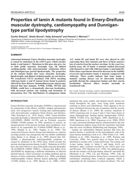 Properties of Lamin a Mutants Found in Emery-Dreifuss Muscular Dystrophy, Cardiomyopathy and Dunnigan- Type Partial Lipodystrophy
