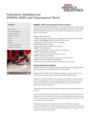 Fabrication Guidelines for SIMONA HDPE and Polypropylene Sheet