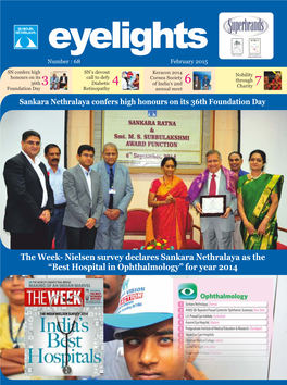“Best Hospital in Ophthalmology” for Year 2014 Eyelights February 2015