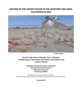 2015 Nesting of the Snowy Plover in the Monterey Bay Area, California