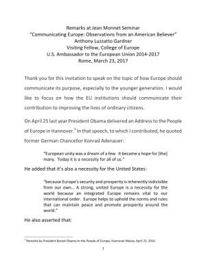 Remarks at Jean Monnet Rome Event