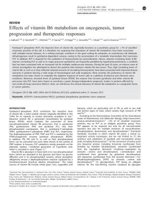 Effects of Vitamin B6 Metabolism on Oncogenesis, Tumor Progression and Therapeutic Responses