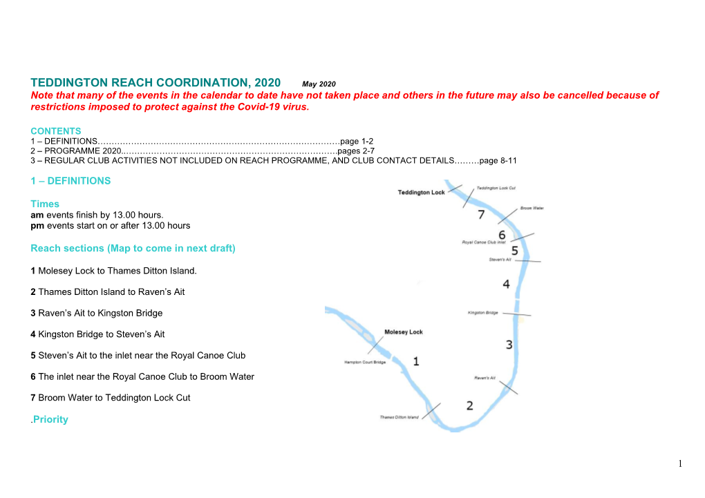 Teddington Reach Coordination, 2020