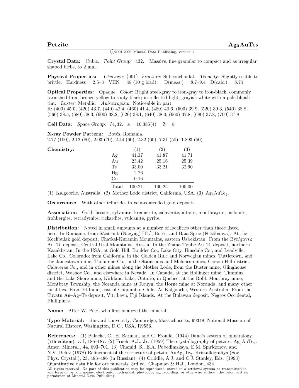 Petzite Ag3aute2 C 2001-2005 Mineral Data Publishing, Version 1