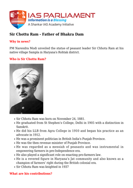 Sir Chottu Ram - Father of Bhakra Dam