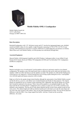 Mobile Fidelity OML-1 Loudspeaker