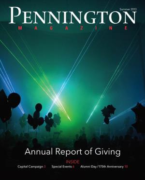 Annual Report of Giving INSIDE Capital Campaign 3 Special Events 6 Alumni Day / 175Th Anniversary 10 Upcomingevents