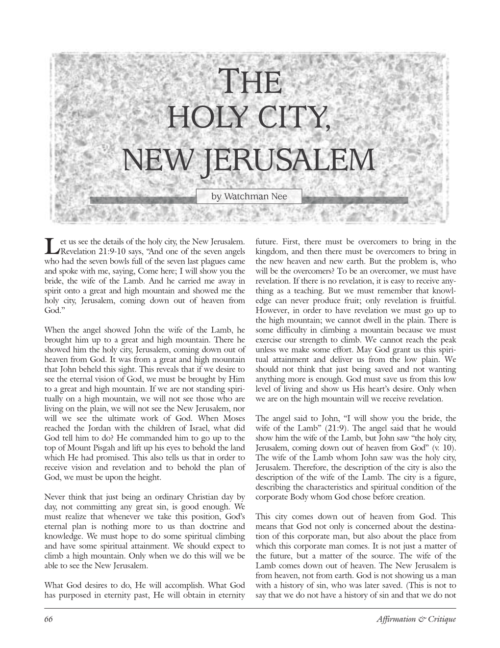 The Holy City, New Jerusalem