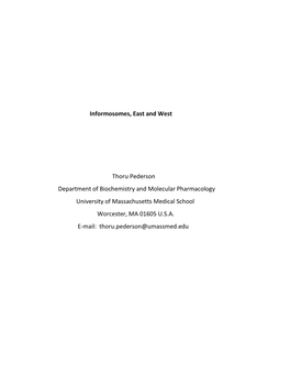 Informosomes, East and West Thoru Pederson Department Of