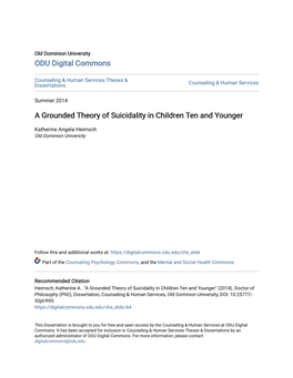 A Grounded Theory of Suicidality in Children Ten and Younger