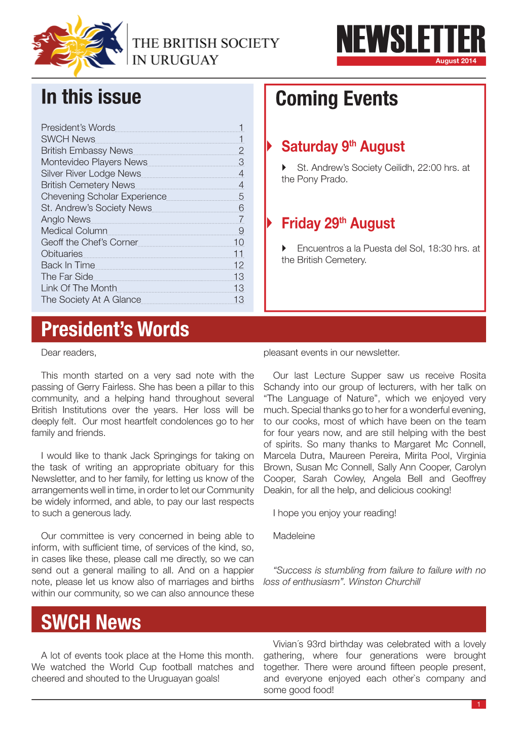 NEWSLETTER August 2014