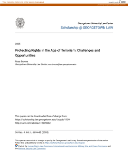 Protecting Rights in the Age of Terrorism: Challenges and Opportunities