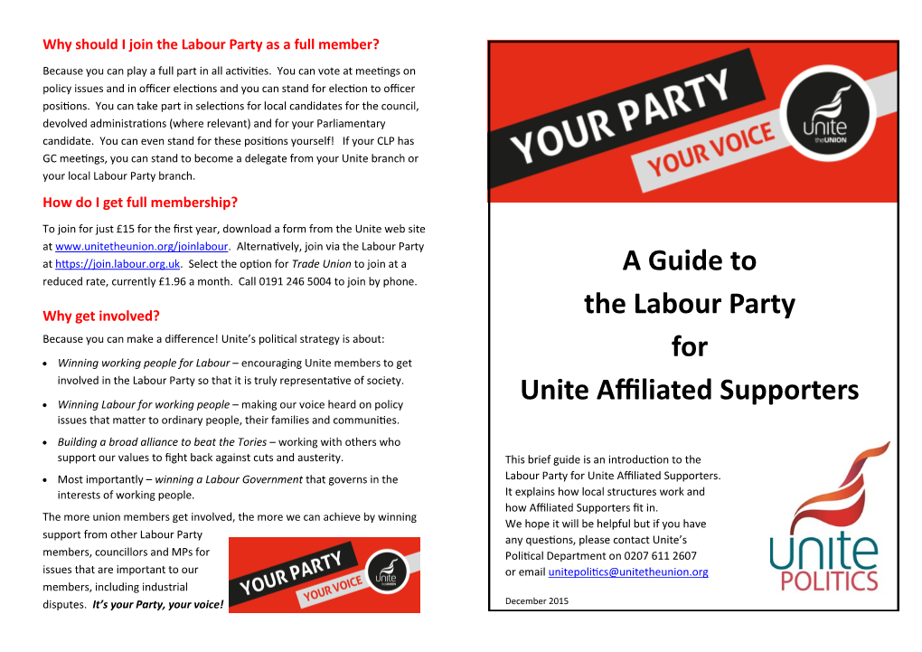 A Guide to the Labour Party for Unite Affiliated Supporters