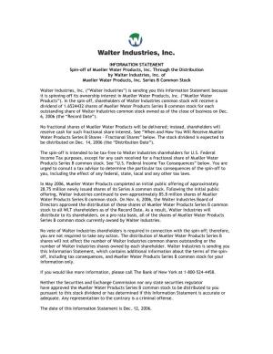 INFORMATION STATEMENT Spin-Off of Mueller Water Products, Inc