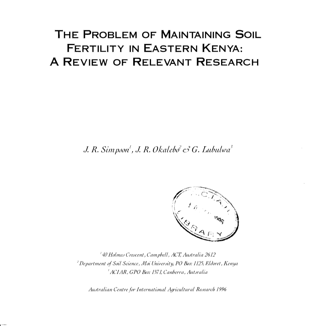 The Problem of Maintaining Soil Fertility in Eastern Kenya: a Review of Relevant Research