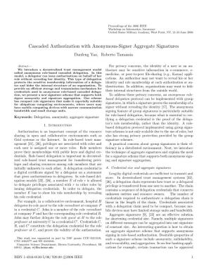 Cascaded Authorization with Anonymous-Signer Aggregate Signatures Danfeng Yao, Roberto Tamassia