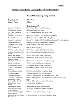 Annex Branches of the Retail Exchange Fund Notes Distributors