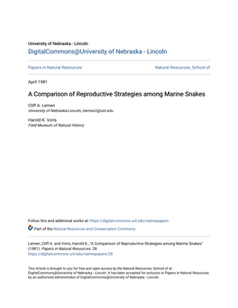 A Comparison of Reproductive Strategies Among Marine Snakes