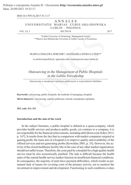 Outsourcing in the Management of Public Hospitals in the Lublin Voivodeship
