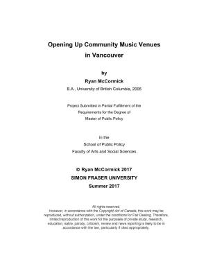 Opening up Community Music Venues in Vancouver