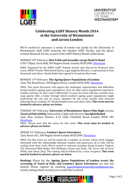 Celebrating LGBT History Month 2014 at the University of Westminster and Across London