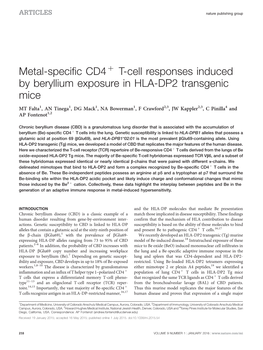 T-Cell Responses Induced by Beryllium Exposure in HLA-DP2 Transgenic Mice