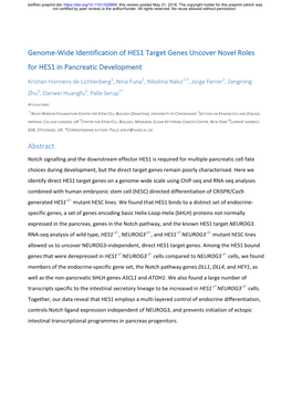 Genome-Wide Identification of HES1 Target Genes Uncover Novel Roles for HES1 in Pancreatic Development