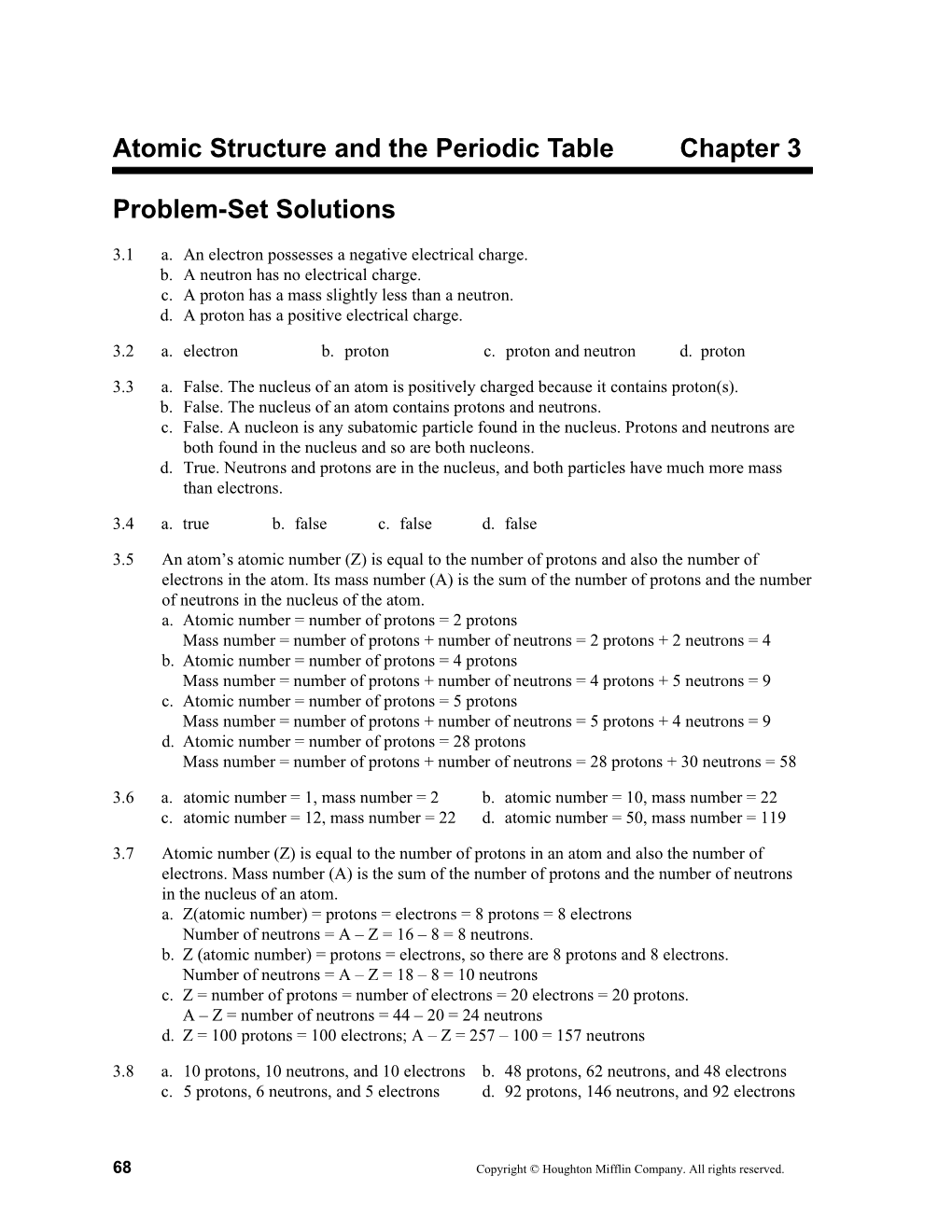 Atomic Structure and the Periodic Table Chapter 3