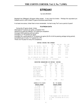 Streak! Unitas' Consecutive TD Games