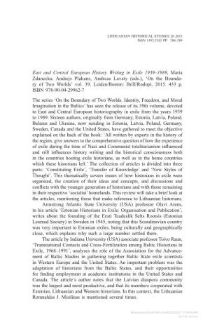 East and Central European History Writing in Exile 1939–1989 , Maria