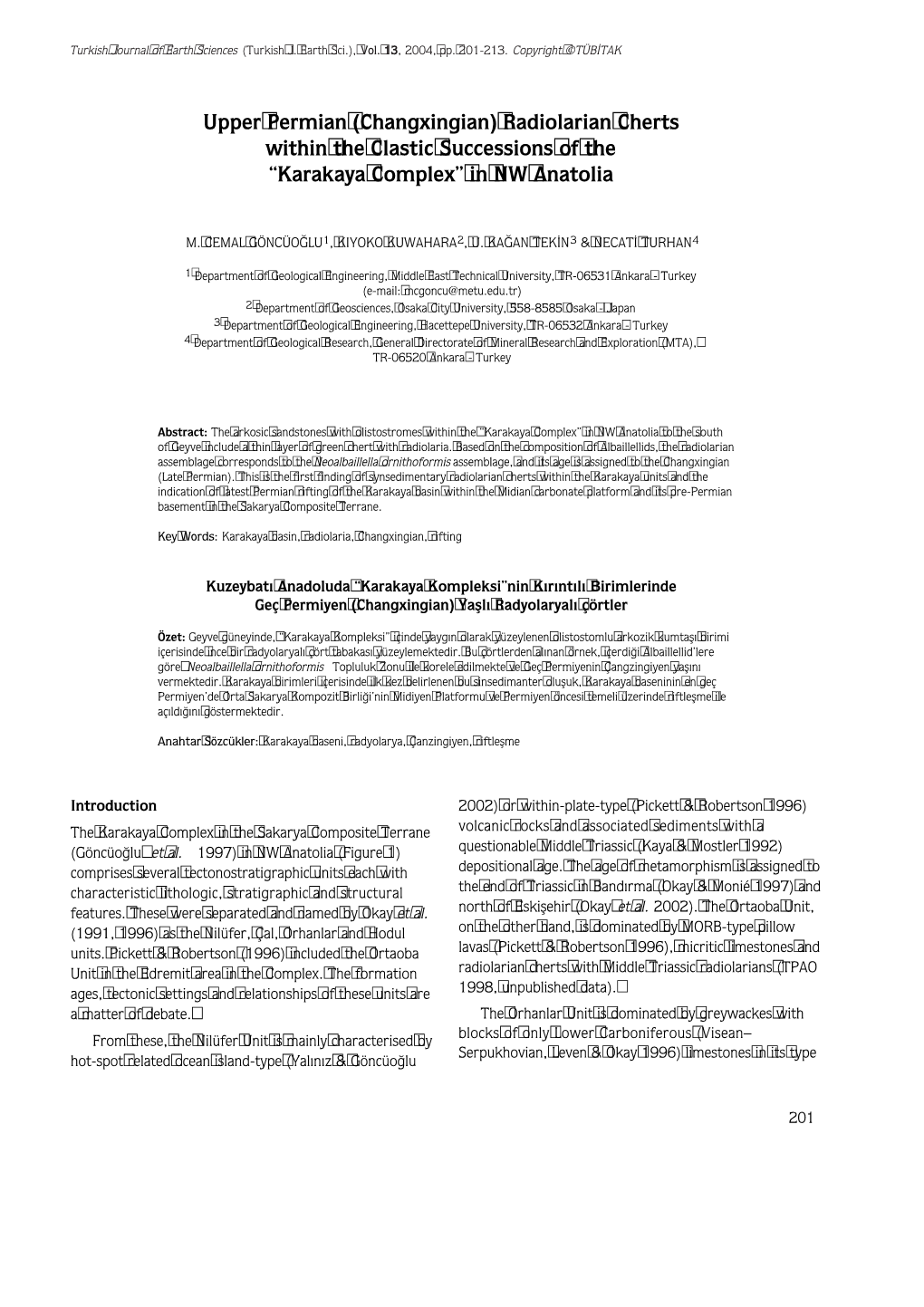 (Changxingian) Radiolarian Cherts Within the Clastic Successions Of