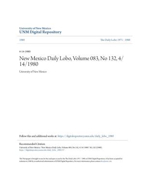 New Mexico Daily Lobo, Volume 083, No 132, 4/14/1980." 83, 132 (1980)