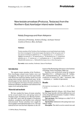 Protistology New Testate Amoebae (Protozoa, Testacea) from The