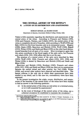 THE CENTRAL ARTERY of the RETINA*T H