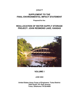 Reallocation of Water Supply Storage Project: John Redmond Lake, Kansas