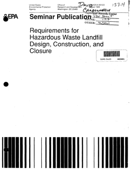 Requirements for Hazardous Waste Landfill Design, Construction, and Closure R—I
