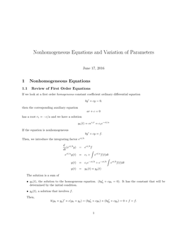 Nonhomogeneous Equations and Variation of Parameters