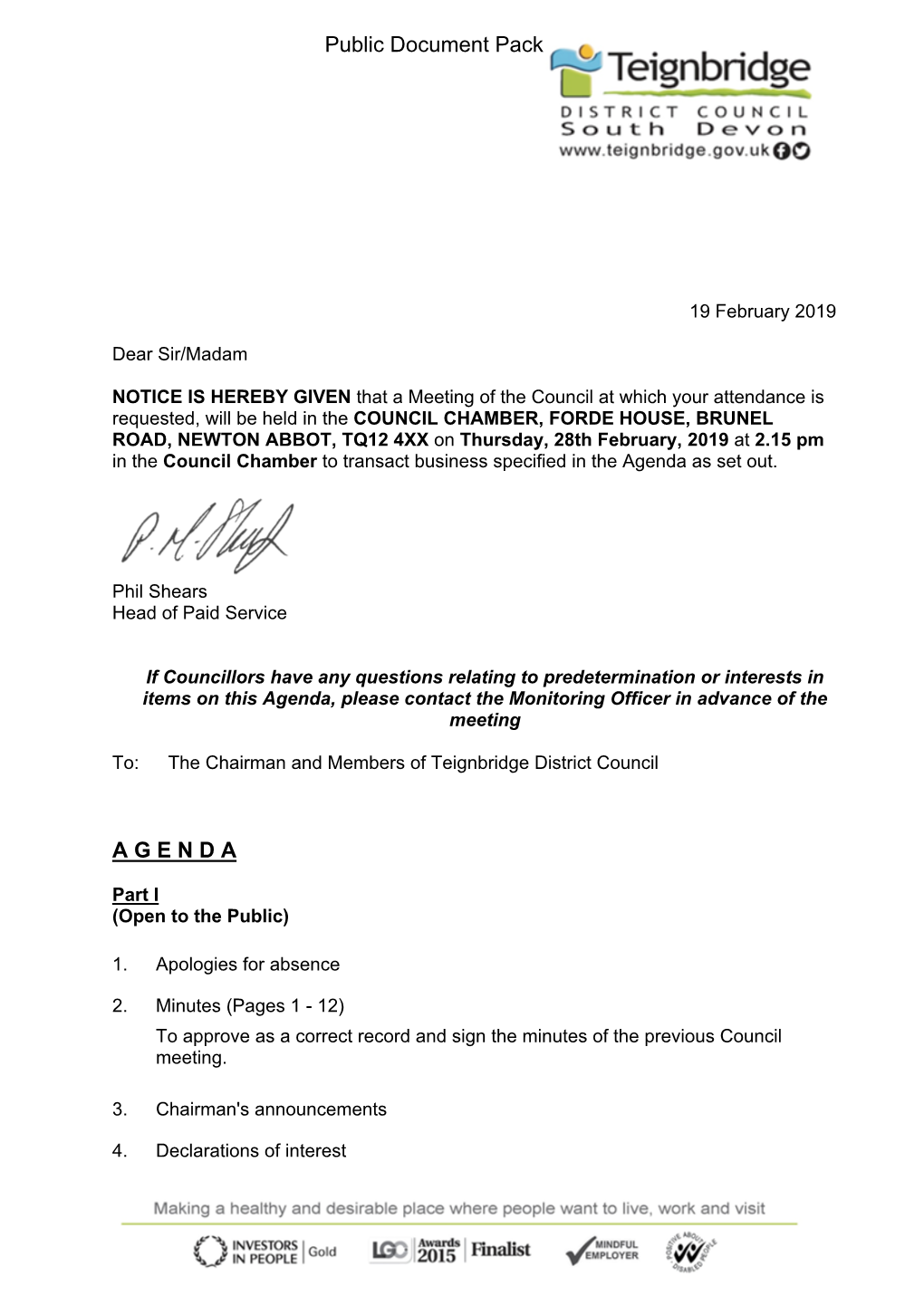 (Public Pack)Agenda Document for Full Council, 28/02/2019 14:15