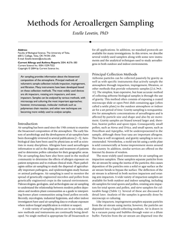 Methods for Aeroallergen Sampling Estelle Levetin, Phd