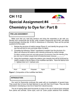 CH 112 Special Assignment #4 Chemistry to Dye For: Part B