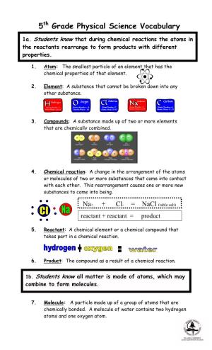 5Th Grade Physical Science Vocabulary