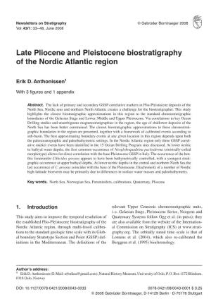 Late Pliocene and Pleistocene Biostratigraphy of the Nordic Atlantic Region