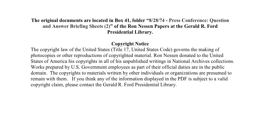 Question and Answer Briefing Sheets (2)” of the Ron Nessen Papers at the Gerald R