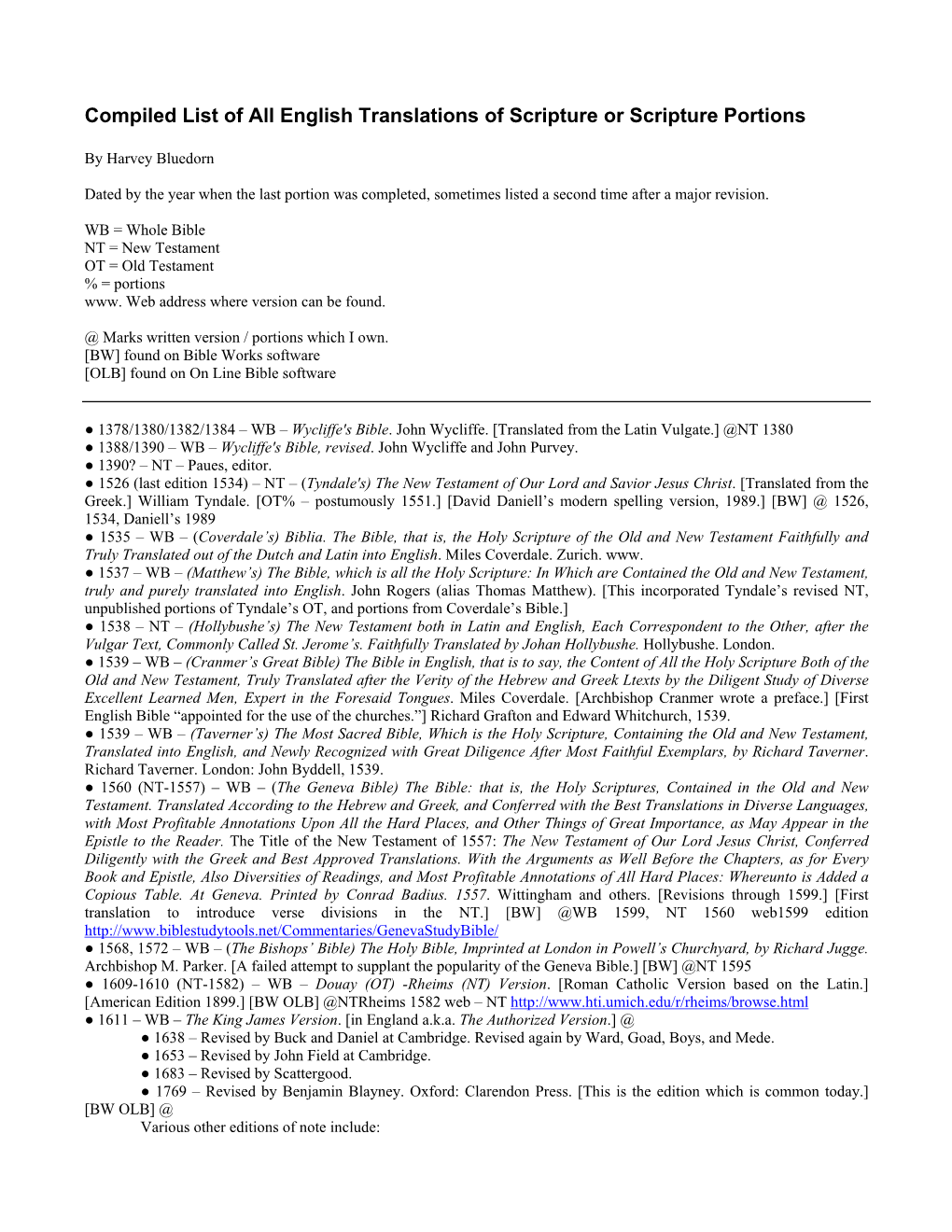 English Translations of Scripture Or Scripture Portions