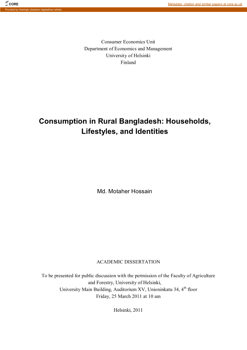 Consumption in Rural Bangladesh: Households, Lifestyles, and Identities