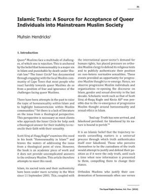 Muhsin Hendricks: Islamic Texts: a Source for Acceptance of Queer