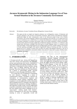 Javanese Kramacode Mixing in the Indonesian Language Use of Non- Formal Situation in the Javanese Community Environment